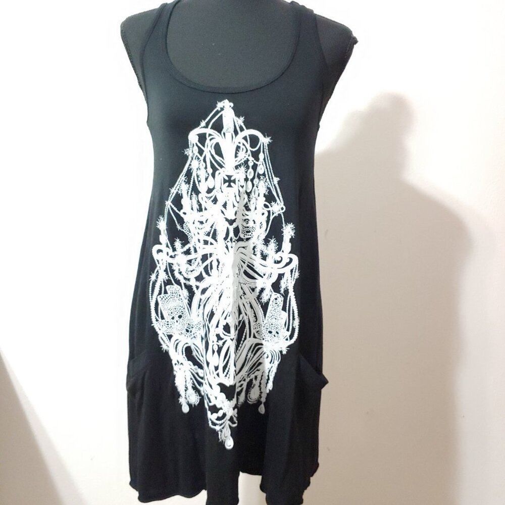 Lauren Moshi Chandelier Graphic Tank Top Tunic with Pockets